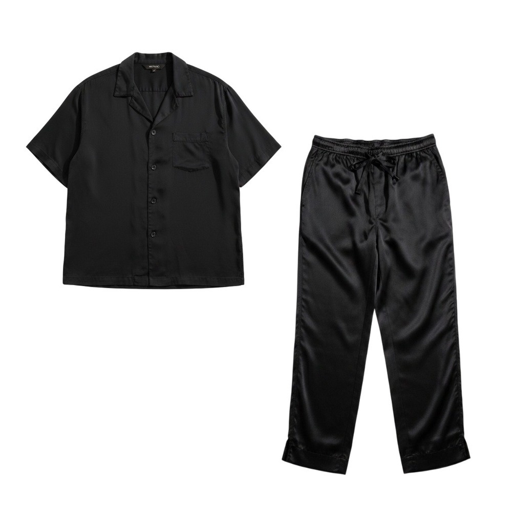 Murano Pajama Set Mens L/M Black 100% Silk Vintage Sleepwear Loungewear